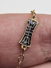 Vintage Chinese Export Silver Gold Tone Black & Blue Enamel Dainty Necklace 24″