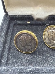 Vintage Silver Mercury Dime Cufflinks Winged Liberty Head Gold Tone Rope Frame