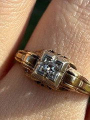 1930s Art Deco 10K Gold Diamond Engagement Ring Two Tone Illusion Sz 7.25