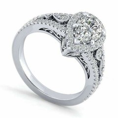Art Deco Pear Lab Created Diamond Bridal, Party Wear 14K White Gold Finish Ring