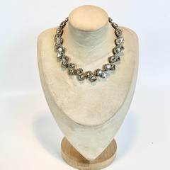 ANTIQUE Art Deco Hu Clear Crystal Paste Stones Rivière Necklace Round & Square