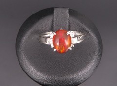 Vintage 1.05ct Natural Fire Opal 0.12ct Diamond Platinum Ring Size 6.25