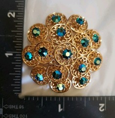 Vintage 3-Tier Medallion Aurora Borealis Dome Brooch Peacock Costume Jewelry