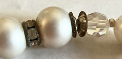 Vintage Long Faux Pearl Flapper Necklace/Crystals/Roundels w/Rhinestones/Tassel