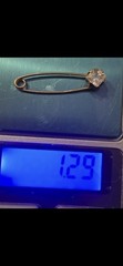 ​Vintage 14K (585) Gold Safety Pin Brooch with Clear Stone, 1.29g, 3cm