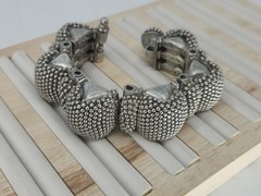 Antique Rajasthan Tribal Sterling Silver Granulated Bracelet 290g Handmade 6.75