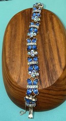 Signed Star AB & Sapphire Blue Rhinestone Bracelet Snap Close & Safety Chain