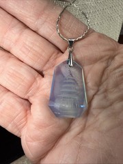 Opaline Blue Glass Japanese Pagoda Necklace & Earrings Set reverse carved