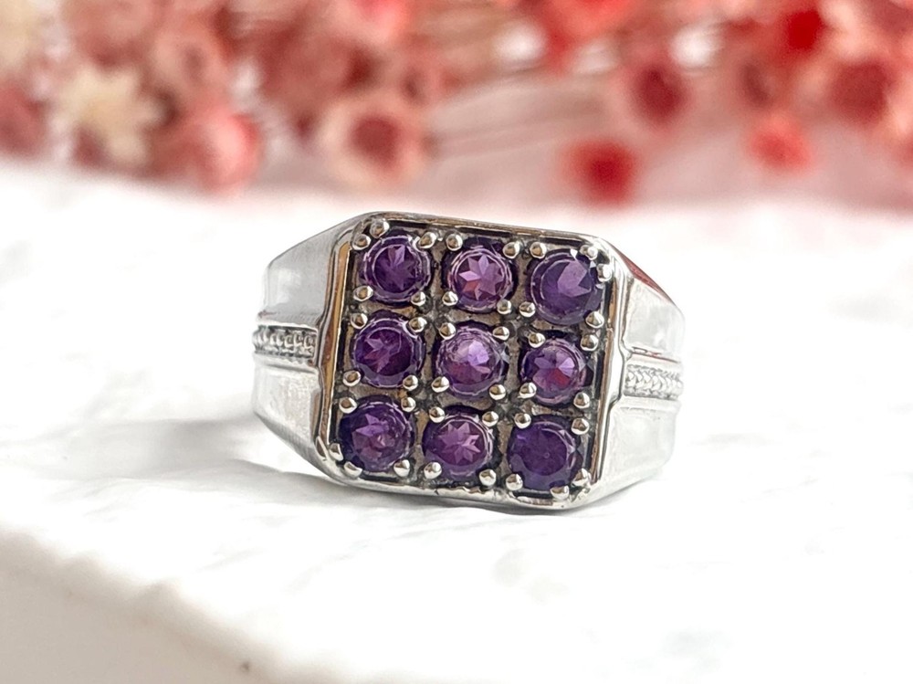 Faux Amethyst Gemstone Silver Toned Costume Jewelry Vintage Ring – sz 10