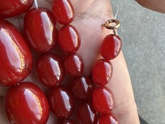 Wonderful Amber Cherry Bakelite Necklace 57 Grams (10 Beads Have No Marble)
