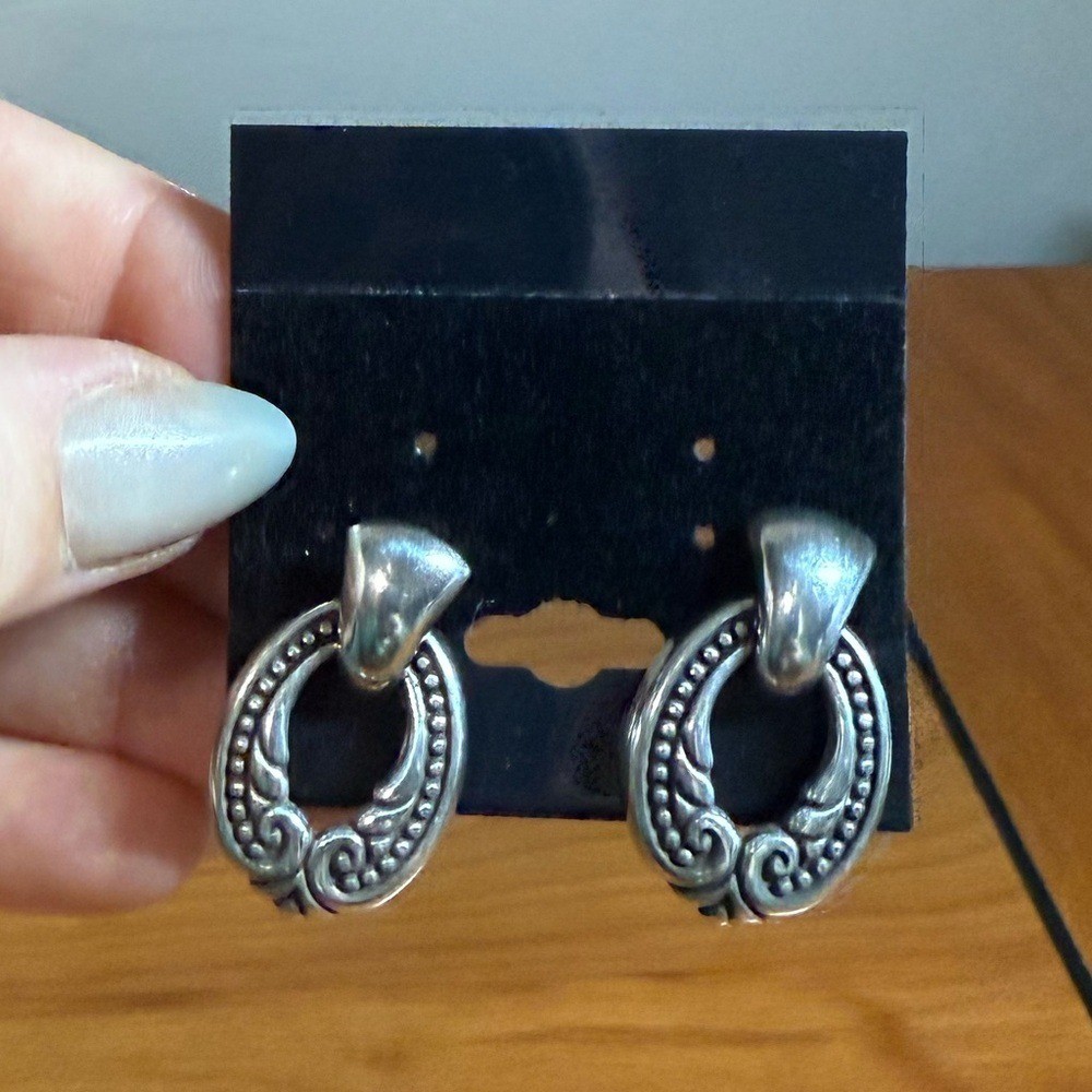 Brighton Door Knocker Oval Scrolled Vintage Silver Plated Earrings
