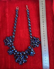 Vintage 1950s 1960s Montana Blue Heliotrope Rhinestone Flower Necklace