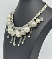 Vintage “Cha Cha” Necklace Cluster Runway Statement Silver-Tone Dangling Baubles