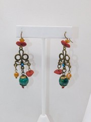 C437-VINTAGE PIERCED EARRINGS~BOHO/CHIC~BEADED/DANGLES~2.5″ DROP