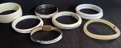 * Bracelets Lot of 9 Bangles White Wood Leather Metal Plastic Retro