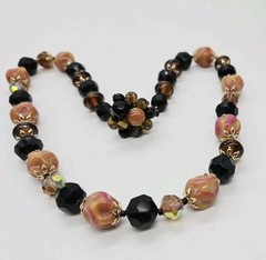 Necklace Amber Brown Peach Multicolored Glass Beaded Signed JAPAN 21 in