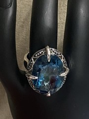 Large London Blue Topaz White Zircon 26ctw Sterling Silver Ring QVC Size 6