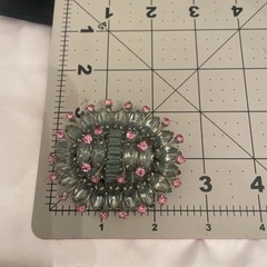 VTG Pale Green Navette Baguette Prong Set Brooch Pink Accents BUDDING FLOWER