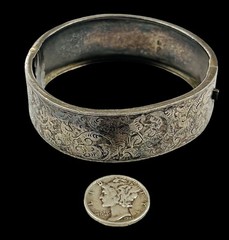 Antique English Victorian Sterling Silver Buckle Bangle Bracelet RWH 925/1000