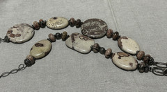 Chunky Stone Link Necklace Earth Tone Dark Silver Stone Chain Link 34 “