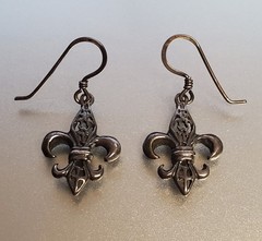 VTG 925 Fleur De Lis Dangle Earrings 1.5in Drop Sterling Silver 2g Estate