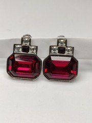 Vintage Saint Laurent Red Rhinestone ClipBack Earrings