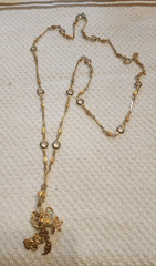 Vintage Kirk’s Folly Goldtone And Rhinestone Cherub Dangle Pendant Necklace.