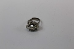 Ring Silver-Tone Alloy With Clear Stones Adjustable Size Band Vintage