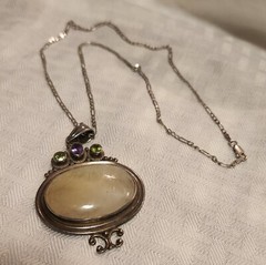Vintage Prehnite and Peridot Sterling Pendant Necklace