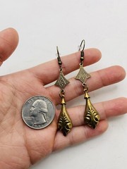 Vintage Style Art Nouveau Gold Tone Long Elegant Teardrop Dangle Hook Earrings