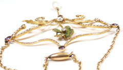 Antique Art Nouveau 1900’S Diamond Pearl Enamel Necklace 17 1/2″ 14K Yellow Gold