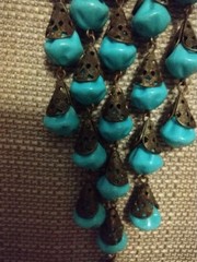 VNTG rare sign Gerard Yosca Faux Turquoise Adjstbl Bronze Tone filigree Necklace