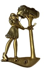 AJC Gold Toned Girl With Golf Club Wrapped Around A Tree Signed Brooch