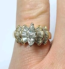 Vintage .80 Carat Diamond Triangular and Baguette Engagement Ring Size 5.25