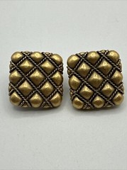 Vintage YSL Yves Saint Laurent Quilted Clip On with Post Earrings Gold #793