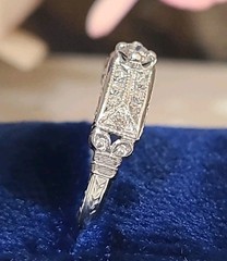Antique Art Deco Platinum Diamond Wedding Engagement BAND Ring Estate Fine