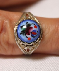 Vintage Russian Hand Painted Enamel Rings 3 Variation Finift Technique #85,86,90