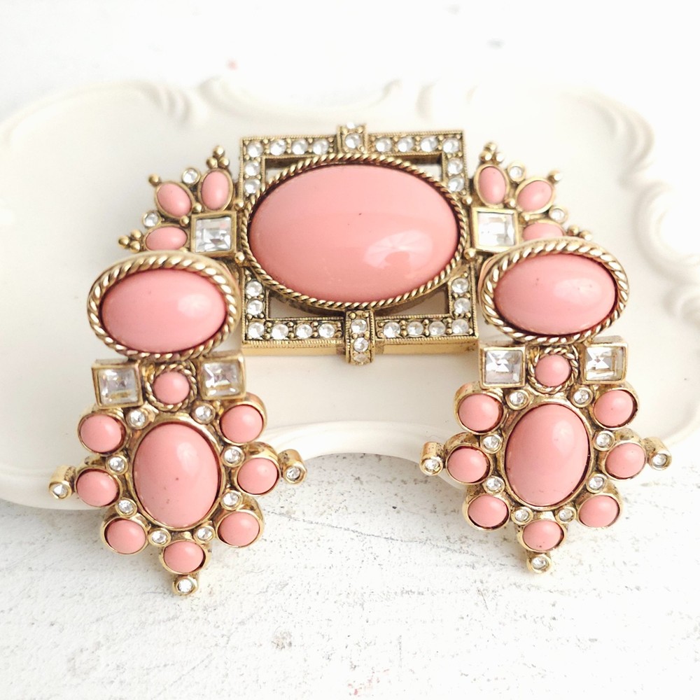 Vtg Elizabeth Taylor Avon Coral Brooch Clip Earrings Set Demi Parure Victorian