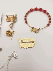 Vtg to Contemporary Patriotic Red White & Blue Jewelry Lot Rhinestones Enamel