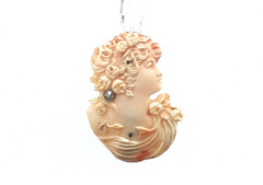 Antique Edwardian 14K Gold Diamond Cameo Brooch Frameless Lady Portrait Diamond