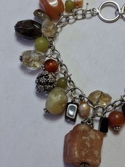 Vintage Sterling 7-8inch Natural Stone Toggle Bracelet 925 Silver Tested