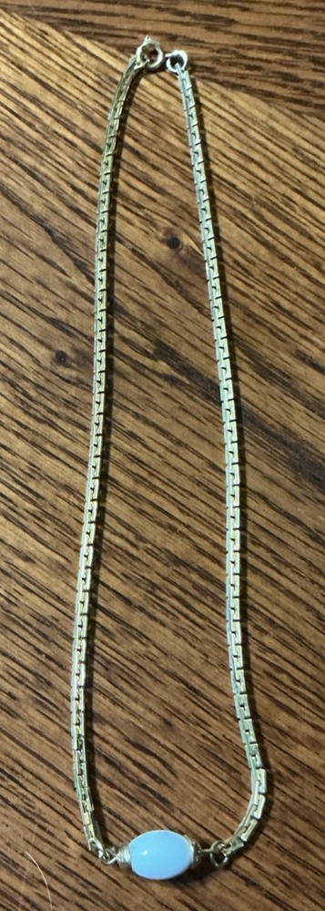 Vintage Costume 15.5” Goldtone Chain With White Bead