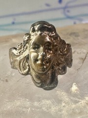Lady face ring art deco nouveau Italy pinky turquoise size 3 silver signed 800