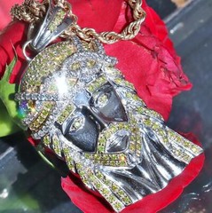 14k 585 white gold pendant 6.75ct diamond 2.70″ Jesus face charm 45.2gr C-67