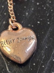 VINTAGE BETSEY JOHNSON PINK CORSET ENAMEL FINISH DANGLING CHARMS FAUX PEARLS…