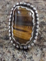 Vintage Chunky 925 Sterling Silver Tiger’s Eye Statement Ring Heavy12.9g Size6.5