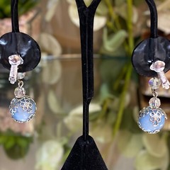 Vintage Coro Signed Blue Silver Beaded Drippy Drop Clip Earrings Filigree