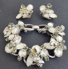Vintage Juliana Rhinestone Bracelet & Earrings Set Givre Glass Smoky Rhinestones