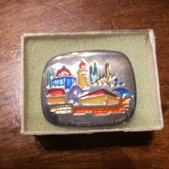 925 Sterling Silver Vintage Israel Colorful Enamel Old Town Pin Brooch / Pendant