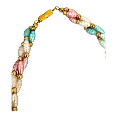 Vintage Pastel Beaded Necklace Barrel Clasp Gold Tone 12in